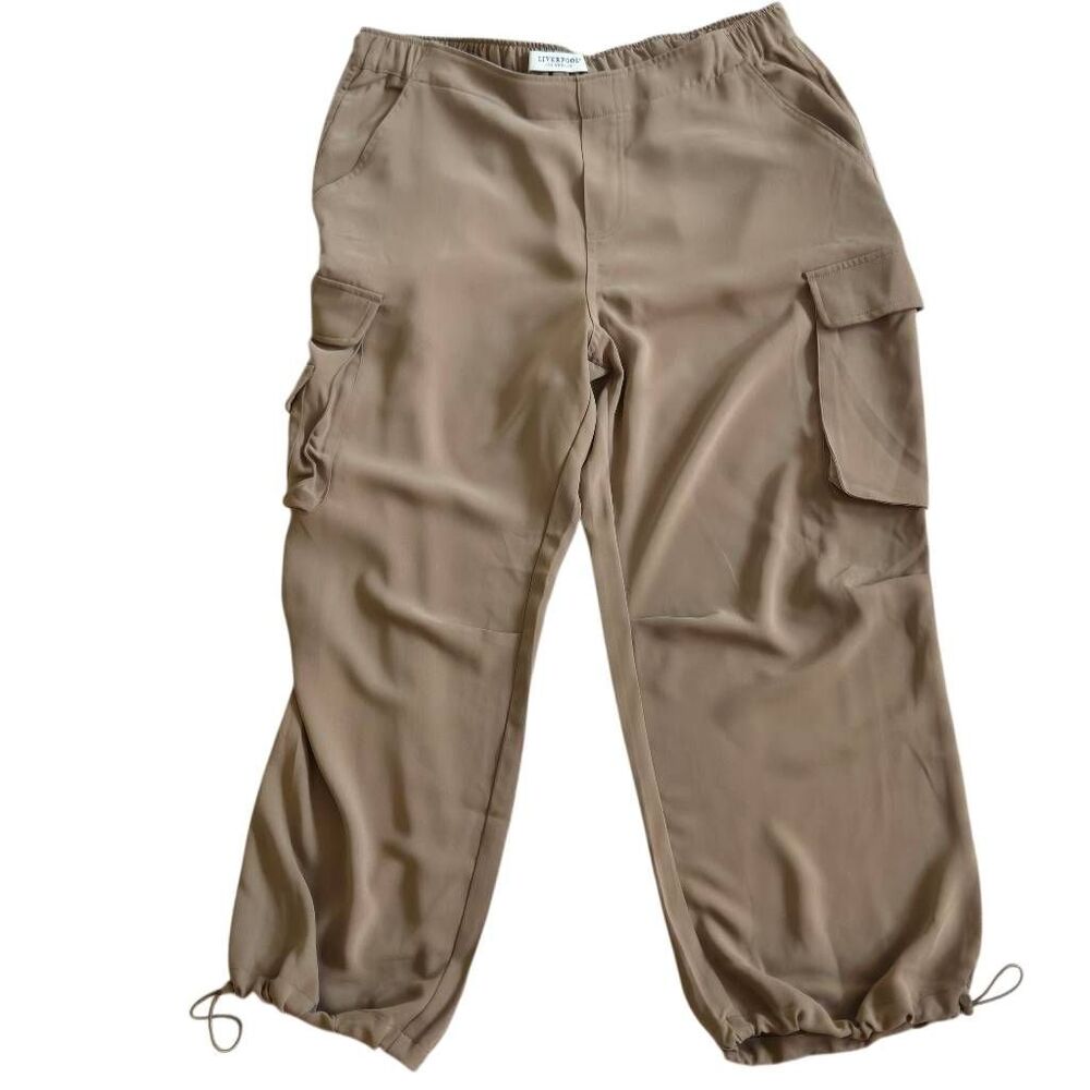 Liverpool Los Angeles Womens Tan Cinch Hem Pull On Cargo Parachute Pants XL